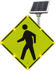 TAPCO - "No Legend - Blank Square in the Middle", "Pedestrian Crossing", 36" Wide x 36" High, Metal Pedestrian Crossing Signs - Fluorescent Yellow, Green, Diamond Grade Reflectivity, Diamond, Post Mount - USA Tool & Supply