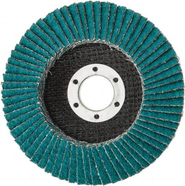 3M - 36 Grit, 4-1/2" Disc Diam, 7/8" Center Hole, Type 29 Zirconia Alumina Flap Disc - 13,300 Max RPM, Cloth Backing, Arbor Attaching System, Coated - USA Tool & Supply