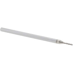 Corner Radius End Mill: 0.047″ Dia, 1/4″ LOC, 0.003″ Radius, 3 Flutes, Solid Carbide 2-1/2″ OAL, 1/8″ Shank Dia, 42 ° Helix, TiB2 Coated, Corner Radius End