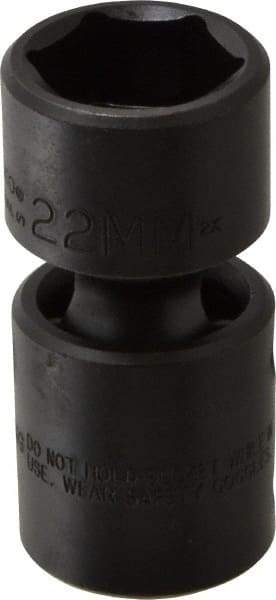 Proto - 1/2" Drive 22mm Standard Universal Impact Socket - 6 Points, 2-19/32" OAL - USA Tool & Supply