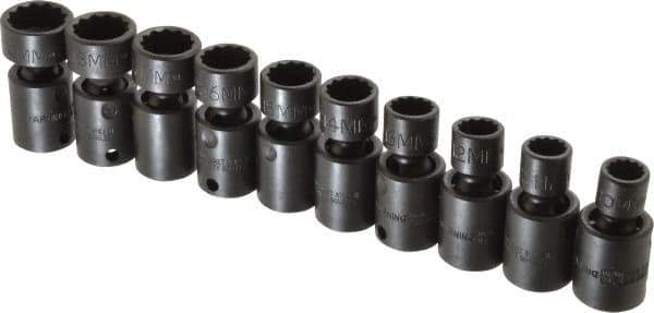 Proto - 10 Piece 3/8" Drive Standard Impact Socket Set - 12 Points, 10 to 19mm, Metric Measurement Standard - USA Tool & Supply