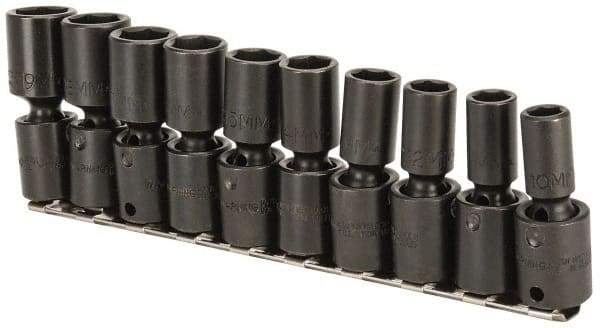 Proto - 10 Piece 3/8" Drive Deep Impact Socket Set - 6 Points, 10 to 19mm, Metric Measurement Standard - USA Tool & Supply