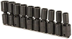 Proto - 10 Piece 3/8" Drive Deep Impact Socket Set - 6 Points, 10 to 19mm, Metric Measurement Standard - USA Tool & Supply