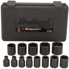 Blackhawk by Proto - 13 Piece 3/8" Drive Black Finish Impact Socket Set - 6 Points, 1/4" to 1" Range, Inch Measurement Standard - USA Tool & Supply