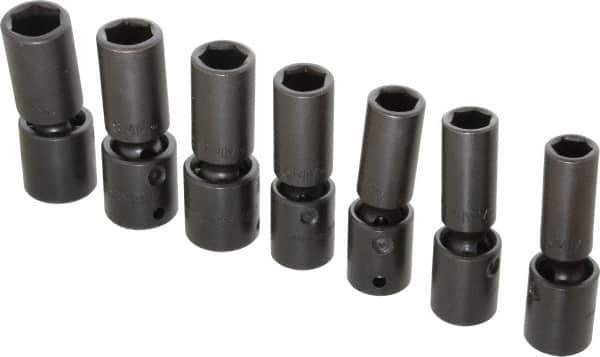Proto - 7 Piece 1/2" Drive Deep Impact Socket Set - 6 Points, 13 to 19mm, Metric Measurement Standard - USA Tool & Supply