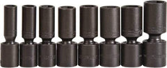 Proto - 8 Piece 1/2" Drive Deep Impact Socket Set - 6 Points, 1/2 to 15/16", Inch Measurement Standard - USA Tool & Supply