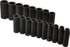 Proto - 18 Piece 1/2" Drive Black Finish Deep Well Impact Socket Set - 6 Points, 10mm to 27mm Range, Metric Measurement Standard - USA Tool & Supply