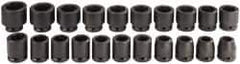 Proto - 21 Piece 3/4" Drive Black Finish Impact Socket Set - 6 Points, 19mm to 41mm Range, Metric Measurement Standard - USA Tool & Supply