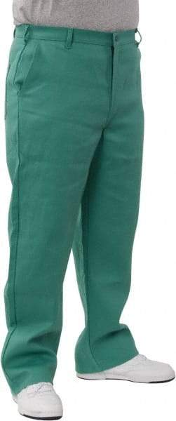 PRO-SAFE - Cotton Flame Resistant/Retardant Pants - Zipper Closure, 3 Pockets, 30" Waist, 32" Inseam, Green - USA Tool & Supply