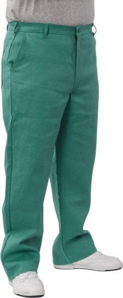 PRO-SAFE - Cotton Flame Resistant/Retardant Pants - Zipper Closure, 3 Pockets, 36" Waist, 32" Inseam, Green - USA Tool & Supply