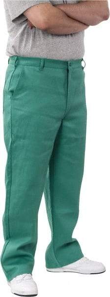 PRO-SAFE - Cotton Flame Resistant/Retardant Pants - Zipper Closure, 3 Pockets, 38" Waist, 32" Inseam, Green - USA Tool & Supply