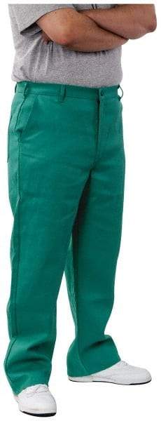 PRO-SAFE - Cotton Flame Resistant/Retardant Pants - Zipper Closure, 3 Pockets, 42" Waist, 32" Inseam, Green - USA Tool & Supply