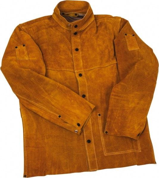 PRO-SAFE - Size S Flame Resistant/Retardant Jacket - Gold, Leather, Snaps Closure, 34 to 36" Chest - USA Tool & Supply