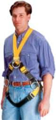 Miller - 400 Lb Capacity, Size Universal, Full Body Construction Safety Harness - Polyester, Mating Leg Strap, Mating Chest Strap, Yellow/Black - USA Tool & Supply