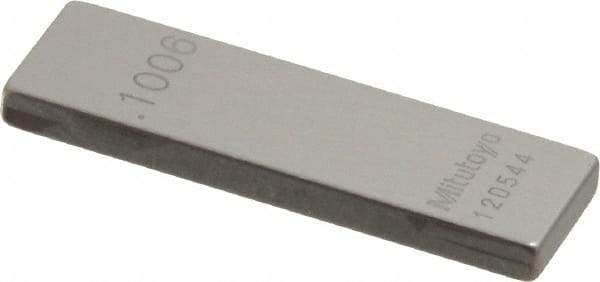 Mitutoyo - 0.1006" Rectangular Steel Gage Block - Accuracy Grade 0, Includes Certificate of Inspection - USA Tool & Supply