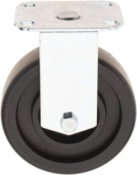 E.R. Wagner - 5" Diam x 1-1/4" Wide x 6-1/4" OAH Top Plate Mount Rigid Caster - Polyolefin, 450 Lb Capacity, Delrin Bearing, 2-3/4 x 3-3/4" Plate - USA Tool & Supply