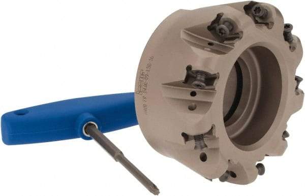 Iscar - 4" Cut Diam, 0.47" Max Depth, 1-1/2" Arbor Hole, 9 Inserts, H400 RNHU 1606 Insert Style, Indexable Copy Face Mill - H400 FR-16 Cutter Style, 2" High, Through Coolant, Series Helido - USA Tool & Supply