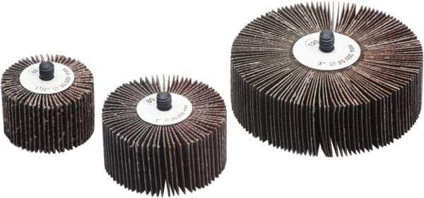 Camel Grinding Wheels - 3" Diam x 1/2" Face Width, Medium Aluminum Oxide Coated Mounted Flap Wheel - 1/4-20 Threaded Mount, 60 Grit, X Weighted Cloth Backing, 20,000 Max RPM - USA Tool & Supply
