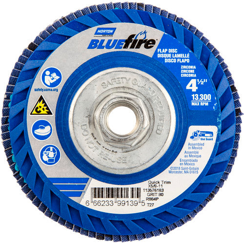 ‎4-1/2 × 5/8 - 11″ BlueFire Plastic Flat Flap Disc Type 27 P80 Grit R884P Ceramic Alumina - USA Tool & Supply