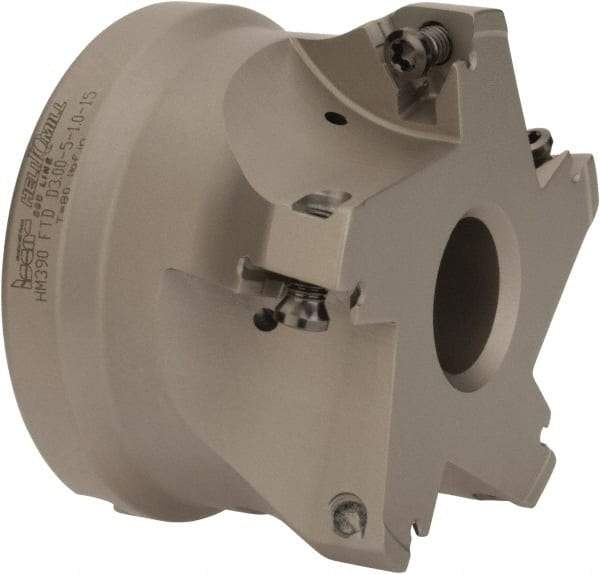 Iscar - 5 Inserts, 3" Cut Diam, 1" Arbor Diam, 0.512" Max Depth of Cut, Indexable Square-Shoulder Face Mill - 0/90° Lead Angle, 2" High, HM390 TDKT 1505 Insert Compatibility, Through Coolant, Series HeliIQMill - USA Tool & Supply