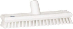 Vikan - 1" Bristle Length, Polyester Scrub Brush - 10-5/8" Long x 2-1/2" Wide Head, 11" OAL, European Threaded Handle, White, Polypropylene Block - USA Tool & Supply