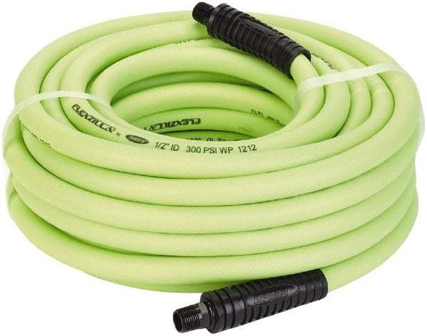 Legacy - 1/2" ID x 0.74" OD 50' Long Multipurpose Air Hose - MNPT x MNPT Ends, 300 Working psi, 140°, 3/8" Fitting, Green - USA Tool & Supply