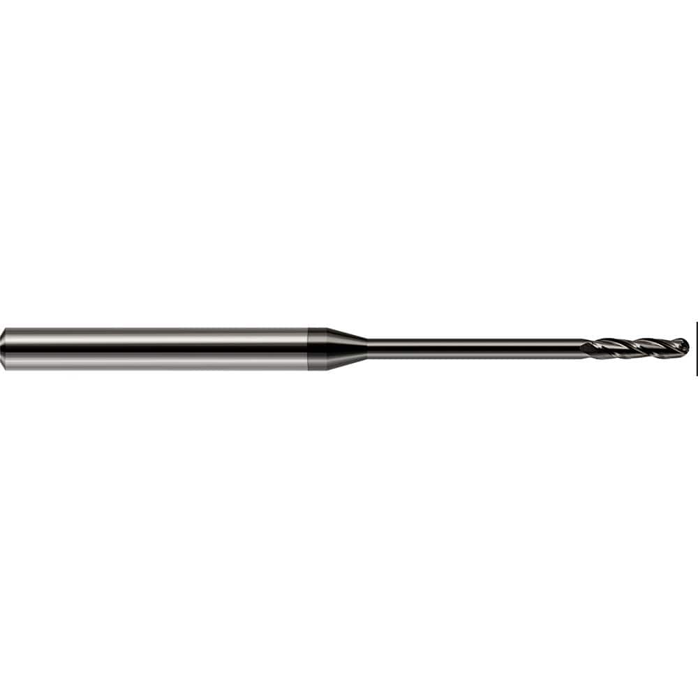 Ball End Mill: 0.08″ Dia, 0.75″ LOC, 3 Flute, Solid Carbide 2-1/2″ OAL, 1/8″ Shank Dia, 30 ° Helix, Amorphous Diamond Coated, Single End