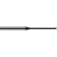 Ball End Mill: 0.07″ Dia, 0.5″ LOC, 3 Flute, Solid Carbide 2-1/2″ OAL, 1/8″ Shank Dia, 30 ° Helix, Amorphous Diamond Coated, Single End