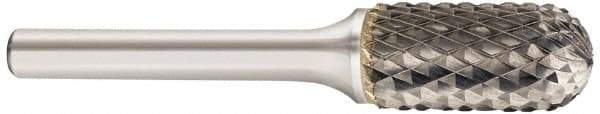 SGS Pro - 5/8" Cut Diam, 3/8" Shank Diam, Cylinder with Radius Head Double Cut Burr - Carbide, Radius End, 1" LOC, 3" OAL - USA Tool & Supply