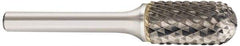 SGS Pro - 5/8" Cut Diam, 3/8" Shank Diam, Cylinder with Radius Head Double Cut Burr - Carbide, Radius End, 1" LOC, 3" OAL - USA Tool & Supply