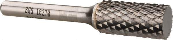 SGS Pro - 1/2" Cut Diam, 1/4" Shank Diam, Cylinder Head Double Cut Burr - Carbide, Flat End, 1" LOC, 2-3/4" OAL - USA Tool & Supply