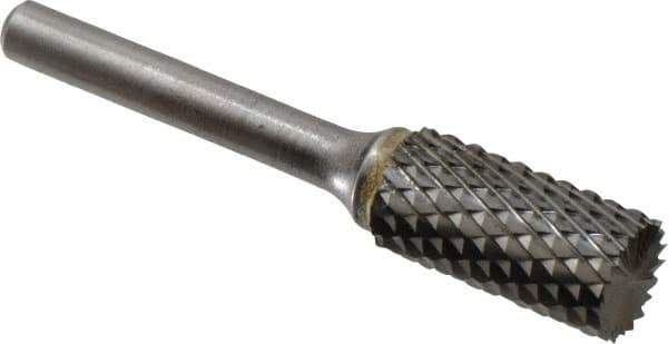 SGS Pro - 1/2" Cut Diam, 1/4" Shank Diam, Cylinder with End Cut Head Double Cut Burr - Carbide, End Cut End, 1" LOC, 2-3/4" OAL - USA Tool & Supply