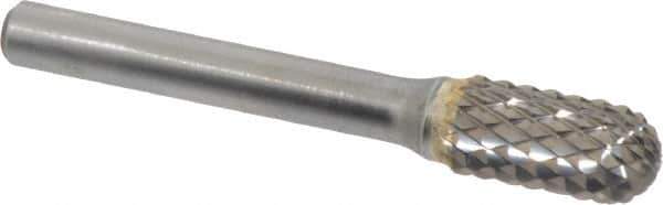 SGS Pro - 3/8" Cut Diam, 1/4" Shank Diam, Cylinder with Radius Head Double Cut Burr - Carbide, Radius End, 3/4" LOC, 2-1/2" OAL - USA Tool & Supply