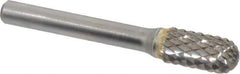 SGS Pro - 3/8" Cut Diam, 1/4" Shank Diam, Cylinder with Radius Head Double Cut Burr - Carbide, Radius End, 3/4" LOC, 2-1/2" OAL - USA Tool & Supply