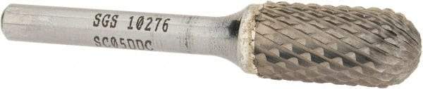 SGS Pro - 1/2" Cut Diam, 1/4" Shank Diam, Cylinder with Radius Head Double Cut Burr - Carbide, Radius End, 1" LOC, 2-3/4" OAL - USA Tool & Supply