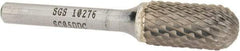 SGS Pro - 1/2" Cut Diam, 1/4" Shank Diam, Cylinder with Radius Head Double Cut Burr - Carbide, Radius End, 1" LOC, 2-3/4" OAL - USA Tool & Supply