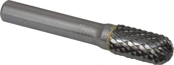 SGS Pro - 1/2" Cut Diam, 3/8" Shank Diam, Cylinder with Radius Head Double Cut Burr - Carbide, Radius End, 1" LOC, 3" OAL - USA Tool & Supply