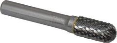 SGS Pro - 1/2" Cut Diam, 3/8" Shank Diam, Cylinder with Radius Head Double Cut Burr - Carbide, Radius End, 1" LOC, 3" OAL - USA Tool & Supply