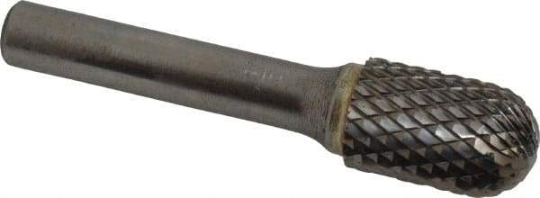 SGS Pro - 5/8" Cut Diam, 3/8" Shank Diam, Cylinder with Radius Head Double Cut Burr - Carbide, Radius End, 1" LOC, 3" OAL - USA Tool & Supply