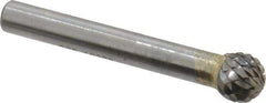 SGS Pro - 3/8" Cut Diam, 1/4" Shank Diam, Ball Head Double Cut Burr - Carbide, Radius End, 5/16" LOC, 2-1/16" OAL - USA Tool & Supply