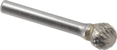 SGS Pro - 1/2" Cut Diam, 1/4" Shank Diam, Ball Head Double Cut Burr - Carbide, Radius End, 7/16" LOC, 2-3/16" OAL - USA Tool & Supply