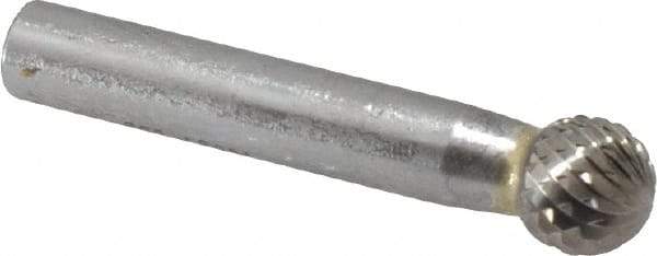 SGS Pro - 1/2" Cut Diam, 3/8" Shank Diam, Ball Head Double Cut Burr - Carbide, Radius End, 7/16" LOC, 2-7/16" OAL - USA Tool & Supply