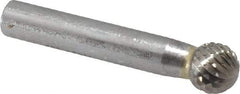 SGS Pro - 1/2" Cut Diam, 3/8" Shank Diam, Ball Head Double Cut Burr - Carbide, Radius End, 7/16" LOC, 2-7/16" OAL - USA Tool & Supply