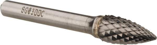 SGS Pro - 3/8" Cut Diam, 1/4" Shank Diam, Tree Head Double Cut Burr - Carbide, Point End, 3/4" LOC, 2-1/2" OAL - USA Tool & Supply