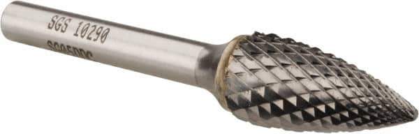SGS Pro - 1/2" Cut Diam, 1/4" Shank Diam, Tree Head Double Cut Burr - Carbide, Point End, 1" LOC, 2-3/4" OAL - USA Tool & Supply