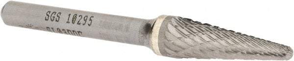 SGS Pro - 3/8" Cut Diam, 1/4" Shank Diam, Taper Head Double Cut Burr - Carbide, Radius End, 1-1/16" LOC, 2-15/16" OAL - USA Tool & Supply