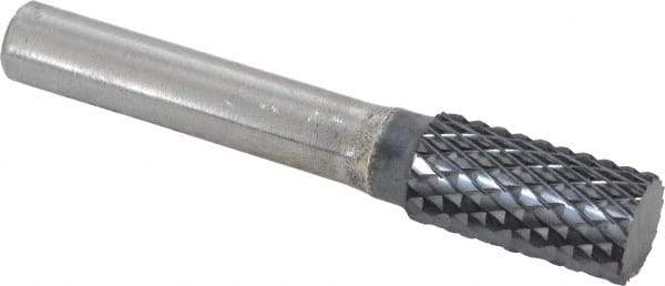 SGS Pro - 1/2" Cut Diam, 3/8" Shank Diam, Cylinder Head Double Cut Burr - Carbide, Flat End, 1" LOC, 3" OAL - USA Tool & Supply