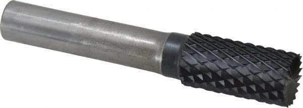 SGS Pro - 1/2" Cut Diam, 3/8" Shank Diam, Cylinder with End Cut Head Double Cut Burr - Carbide, End Cut End, 1" LOC, 3" OAL - USA Tool & Supply