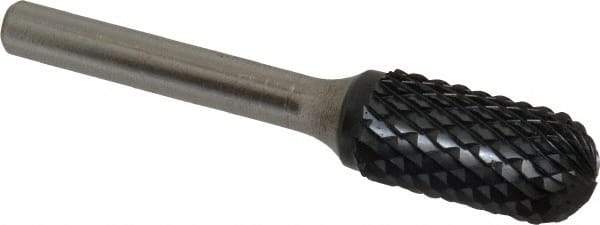 SGS Pro - 1/2" Cut Diam, 1/4" Shank Diam, Cylinder with Radius Head Double Cut Burr - Carbide, Radius End, 1" LOC, 2-3/4" OAL - USA Tool & Supply