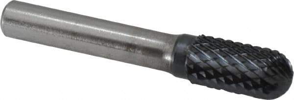 SGS Pro - 1/2" Cut Diam, 3/8" Shank Diam, Cylinder with Radius Head Double Cut Burr - Carbide, Radius End, 1" LOC, 3" OAL - USA Tool & Supply